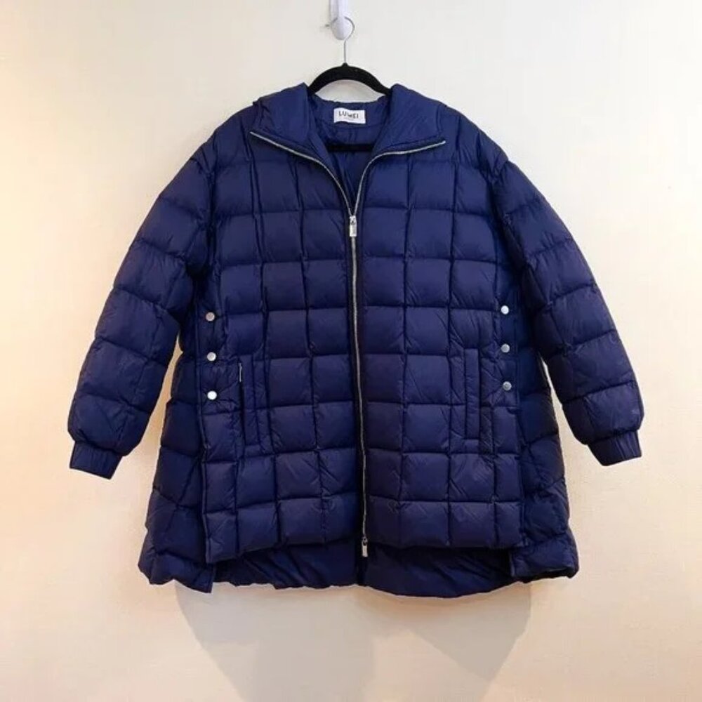 LU MEI London BLUE SHOREDITCH COAT Down square-quilted Winter PUFFER L $852